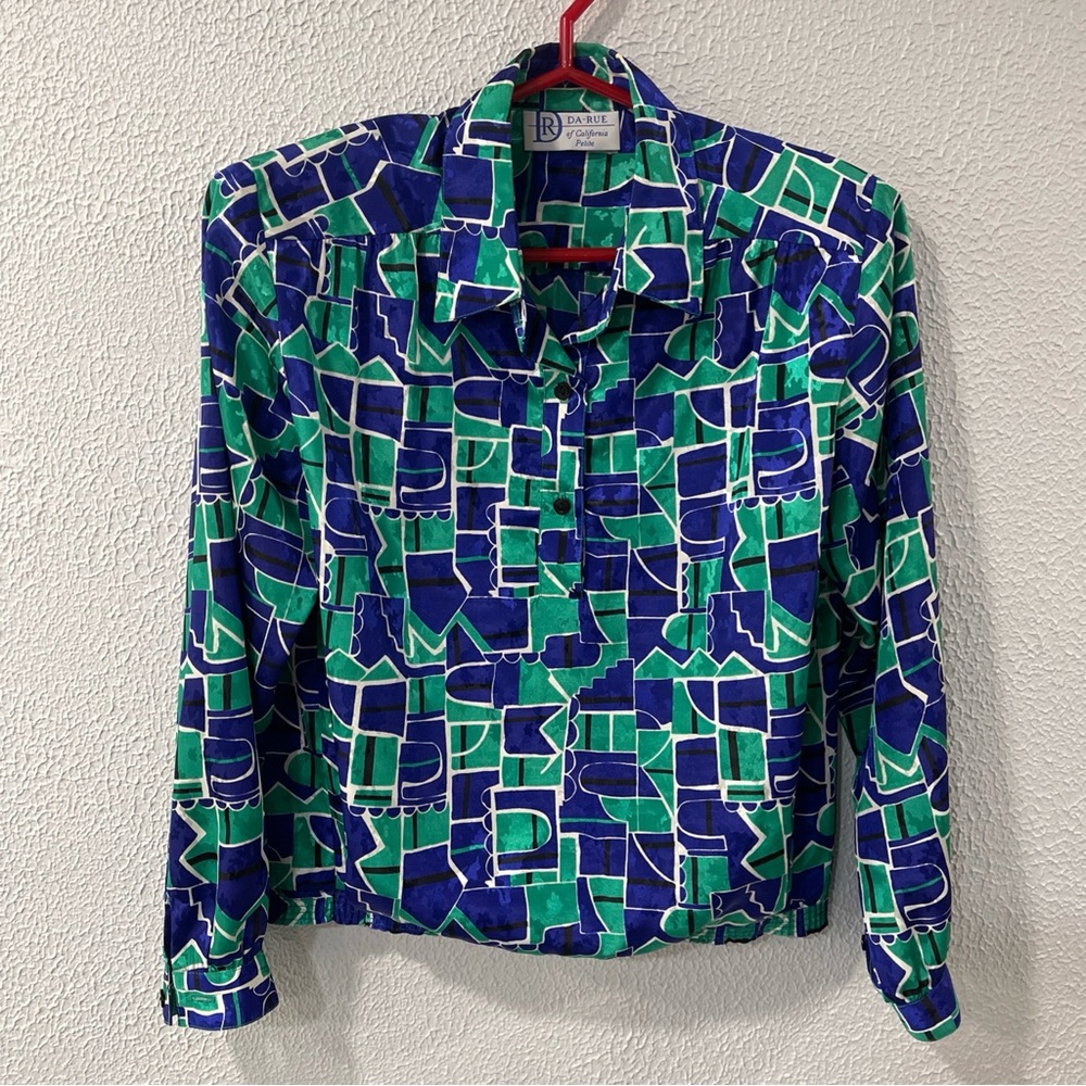 Da-Rue of California Blouse Retro Long Sleeve Blouse Size 12P  Colorful Pullover